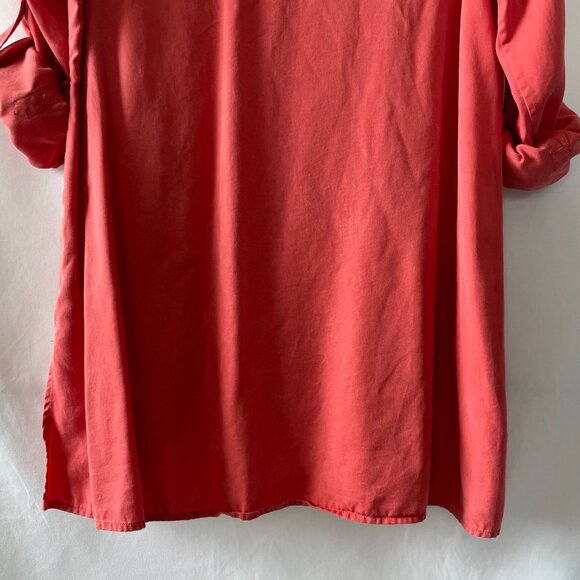 Soft Surroundings Womens Red Roll Tab Sleeve V-Neck Side Slit Blouse Top Size L - Picture 11 of 12